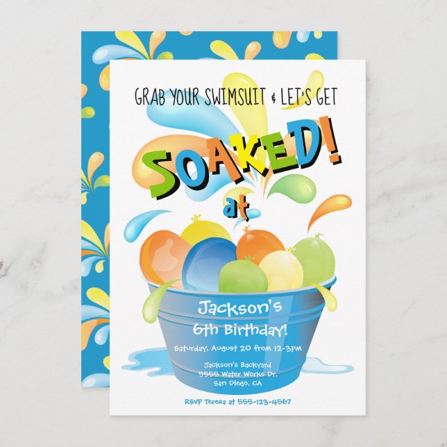 Water Balloon Birthday party Invitation (Front/Back)