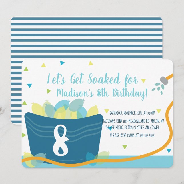 Water Balloon Fight Birthday Invitation (Front/Back)