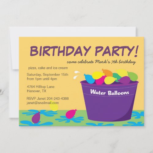 Water Balloon Party Invitation
