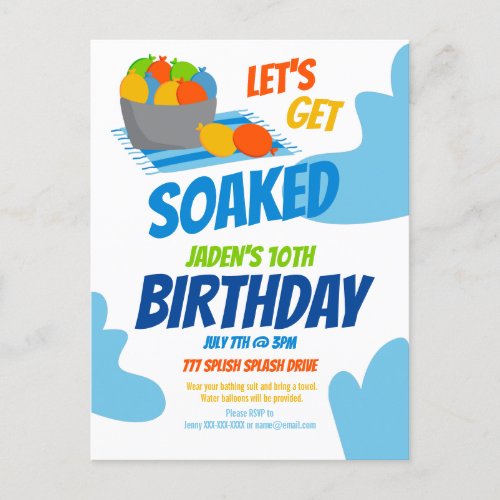 Water Balloon Pool Party Kids Summer Birthday Postcard