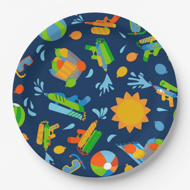 Water Balloon Water Guns Pool Party Kids Birthday  Paper Plates (Front)