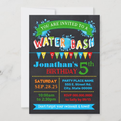 Water Bash Birthday Summer Party Primary Colors Invitation