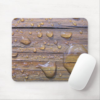 Water Beads On Stained Wood Photograph Mouse Pad