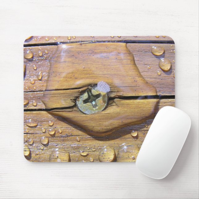 Water Beads On Stained Wood Photograph Mouse Pad (With Mouse)