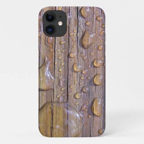 Water Beads On Wood Close Up Photograph iPhone 11 Case