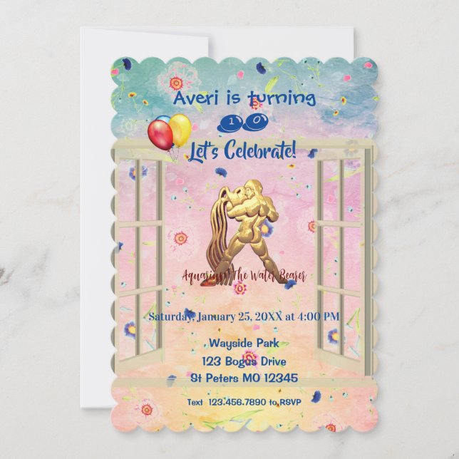 Water Bearer (Jan 20 – Feb 18) Trendy Birthday Invitation (Front)