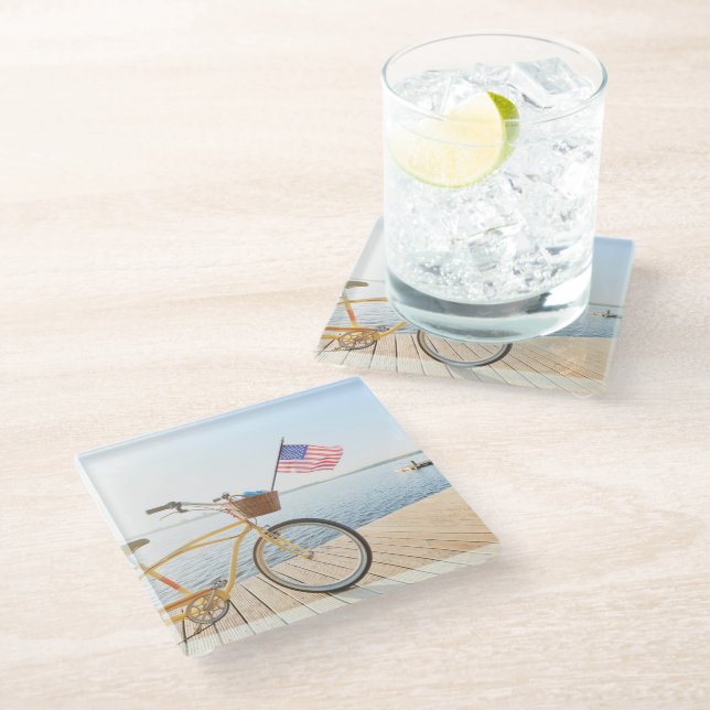 Water | Bicycle By the Lake Glass Coaster (Angled)