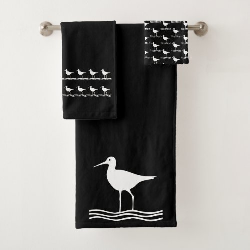 Water bird  Bath Black and white towel set