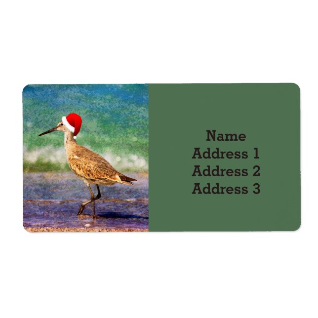 Water Bird in Santa Hat on Beach Christmas Address Label (Front)