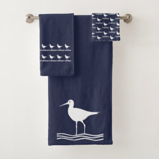 Water bird  Ocean Blue & white towel set