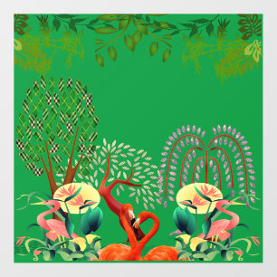 Water Birds Flamingo Couple Tree of Life Greenery  Wall Decal