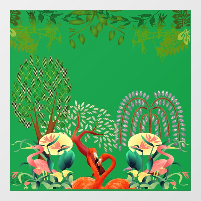Water Birds Flamingo Couple Tree of Life Greenery  Wall Decal (Front)