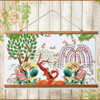 Water Birds Flamingo Couple Tree of Life Spring Hanging Tapestry