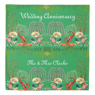Water Birds Flamingoes Tree of Life Anniversary D Duvet Cover