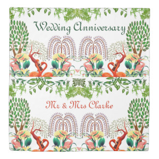 Water Birds Flamingoes Tree of Life Anniversary Duvet Cover
