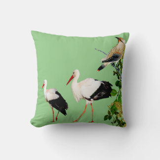 Water Birds Storks Nature Greenery Foliage Branch Throw Pillow