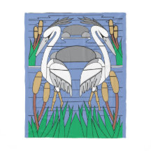 Water Birds Swan Couple Watercolor Pond Scenery