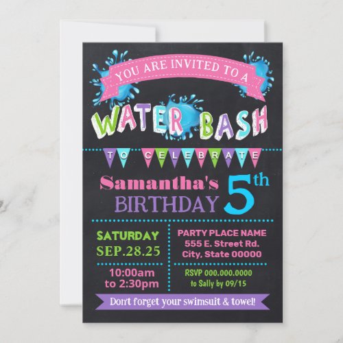 Water Birthday Bash Summer Party Chalkboard pink Invitation
