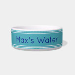 Water Blue and White with Name Pet<br><div class="desc">This blue and white pet bowl has navy blue display text. The text reads 'Max's Water'. You can edit the text.</div>