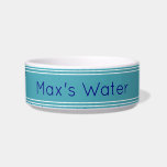 Water Blue and White with Name Pet Bowl<br><div class="desc">This blue and white pet bowl has navy blue display text. The text reads 'Max's Water'. You can edit the text.</div>