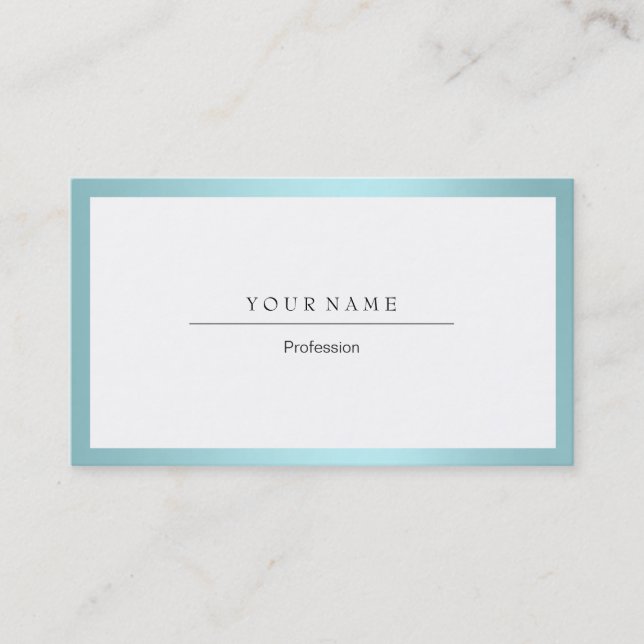 Water Blue Ocean Frame Minimal White Metallic Business Card (Front)