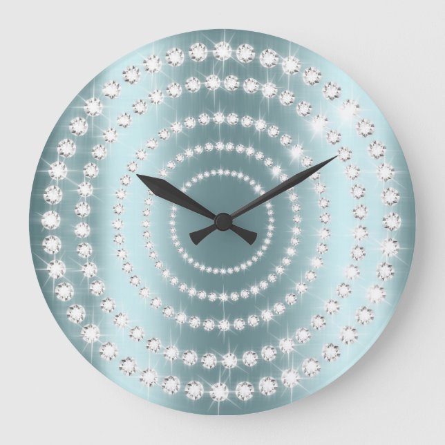 Water Blue Vip Gray Silver Diamond Infinity Large Clock (Front)
