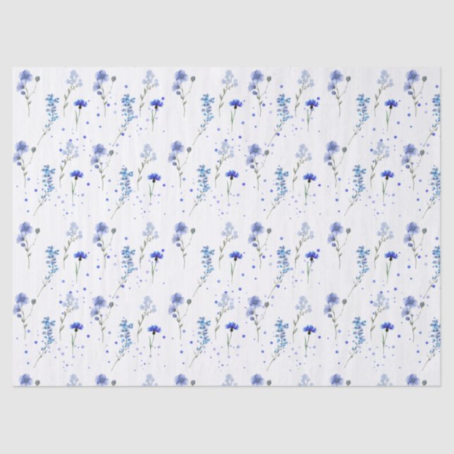 Water Blue Wildflower Wedding  Tissue Paper (Front)