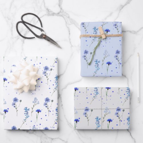 Water Blue Wildflower Wedding  Wrapping Paper Sheets