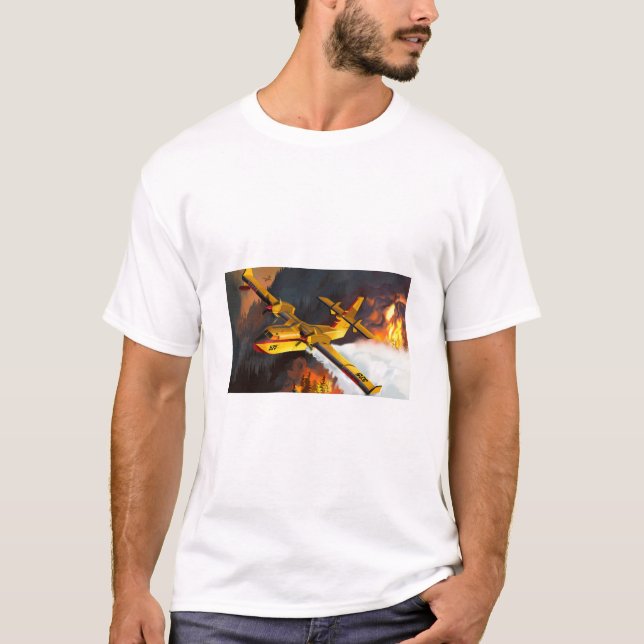 Water bomber making a drop over forest fire. T-Shirt (Front)