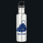 Water Bottle<br><div class="desc">Whether he's on the job or taking some much needed time off,  he'll love drinking from this personalized water bottle that features an illustration of a commercial style lawn mower in navy blue. Makes a great gift for landscapers!</div>