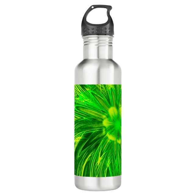 Water Bottle Abstract Lines Green Flower (Front)