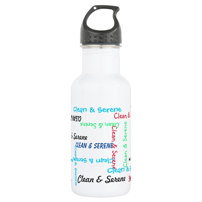 Water Bottle, Clean and Serene, White Stainless Steel Water Bottle (Front)