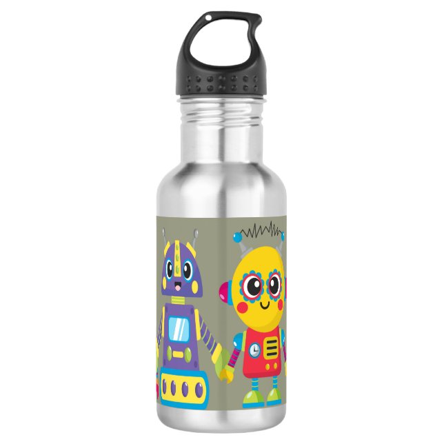 Water Bottle for Young Boy with Robots (Front)
