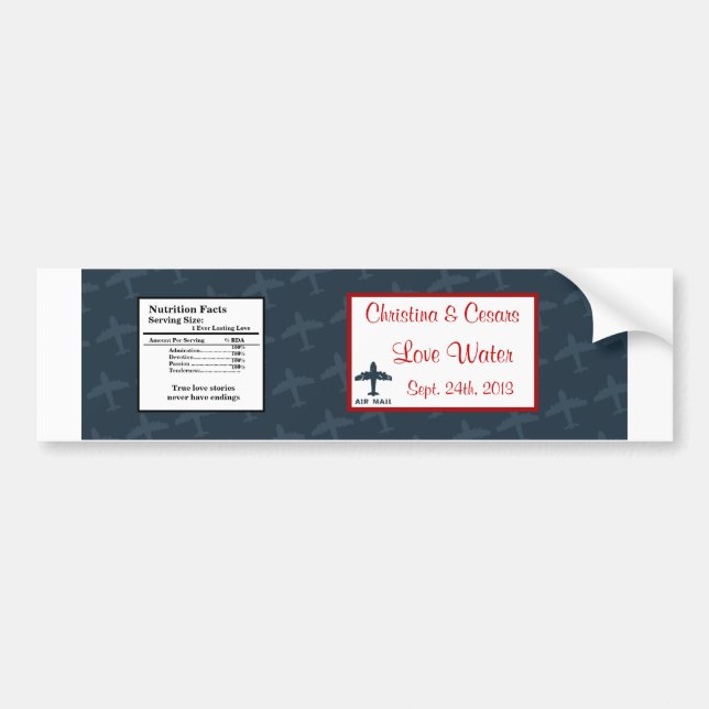 Water Bottle Label Airplane Flight  Blue/Red Flyin (Front)