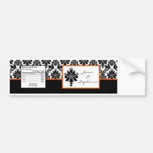 Water Bottle Label Black Orange Damask Lace Print