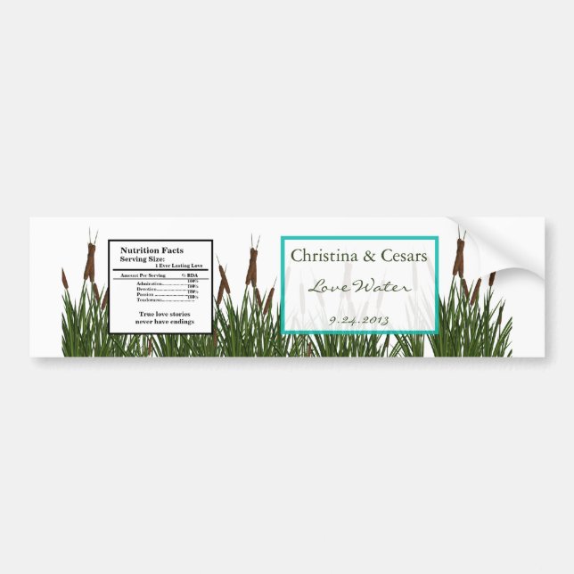 Water Bottle Label Cattail/Dragonfly in Color Gree (Front)