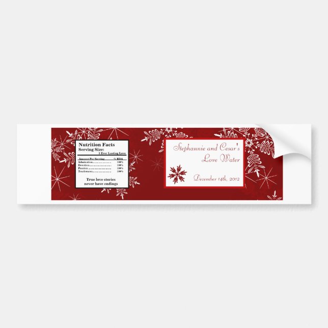 Water Bottle Label Christmas Red Snowflakes (Front)