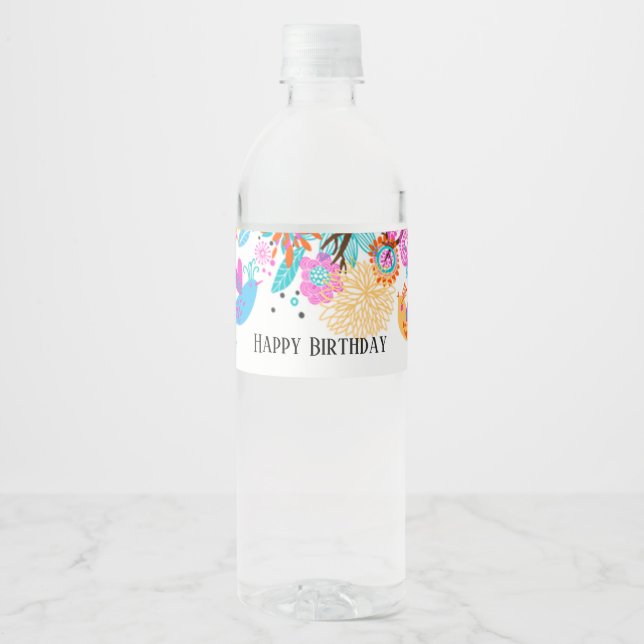 water bottle LABEL - cute bird, tree (Front)