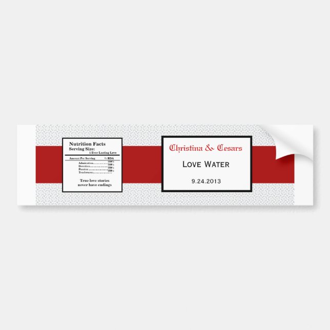 Water Bottle Label Gray Red Formal Print (Front)