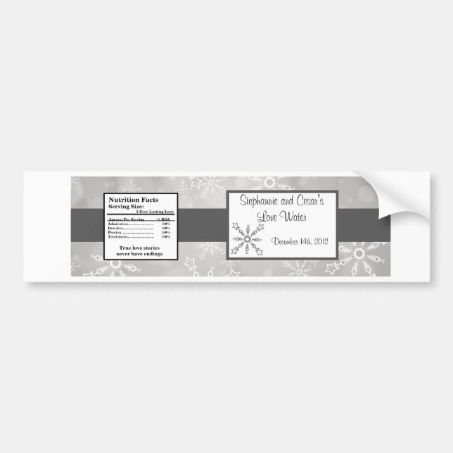 Water Bottle Label Gray Snowflakes (Front)
