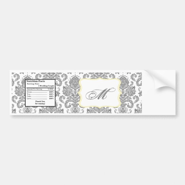 Water Bottle Label Gray Yellow Damask Lace Print (Front)