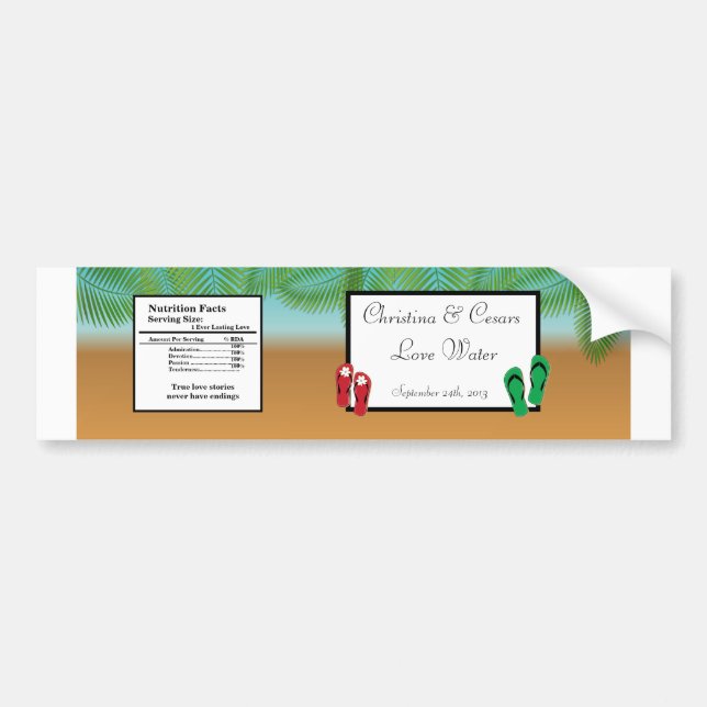 Water Bottle Label His/Hers Sandals On Beach plam (Front)