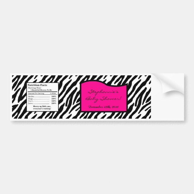 Water Bottle Label Hot Pink Zebra Print (Front)