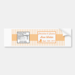 Water Bottle Label Love Birds Peach Stripes Orange
