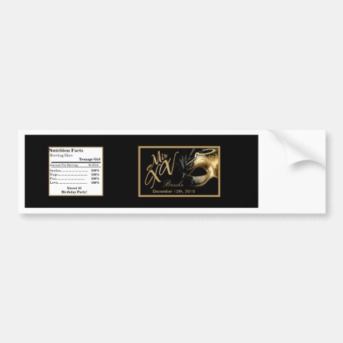 Water Bottle Label Mis XV Gold Black