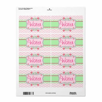 Water Bottle Label - Pink and White Chevrons | Zazzle