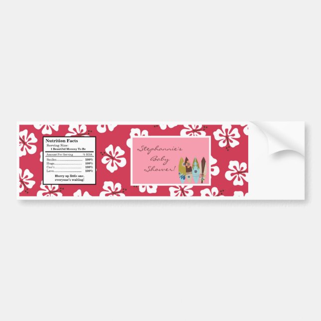 Water Bottle Label Pink Hawaiian Luau Tropical (Front)