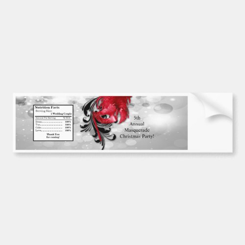 Water Bottle Label Red on Silver Masquerade