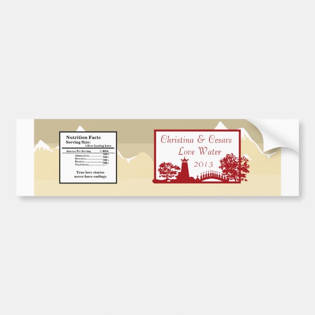 Water Bottle Label Snowcap Mtns Asian Garden Mount (Front)