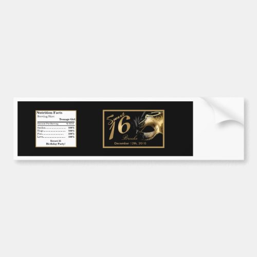 Water Bottle Label Sweet 16 Gold Black